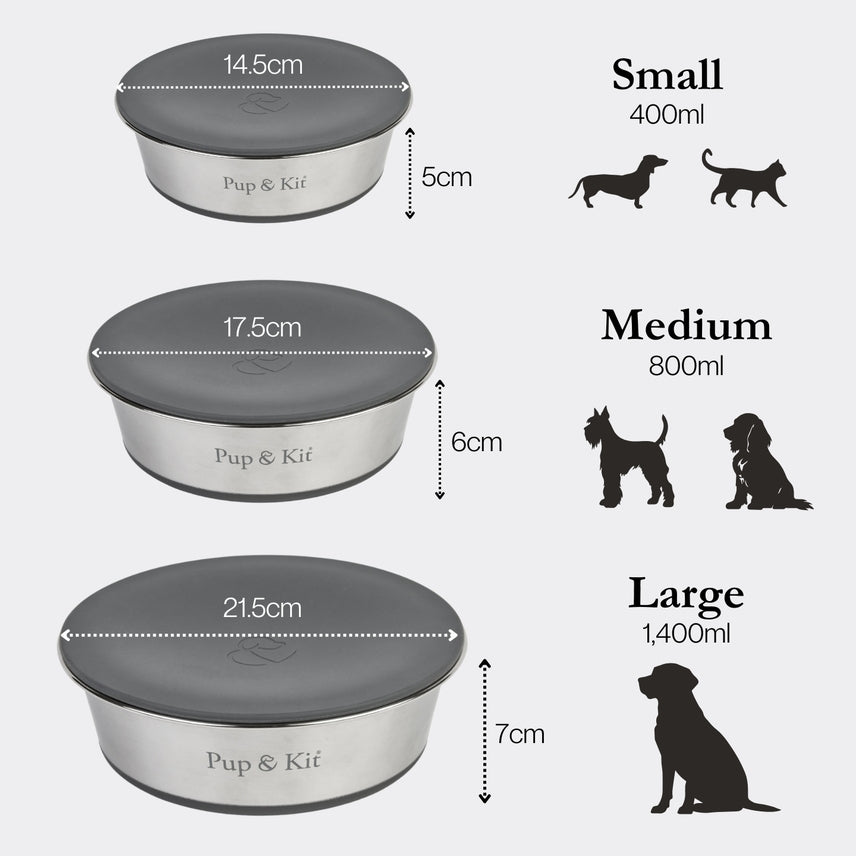 Pet Bowl with Stay-Fresh Lid Large - Grey